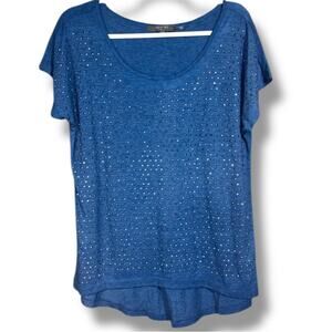 127. Essentials by Milano Blue Studded Short Sleeve Top – Size Large